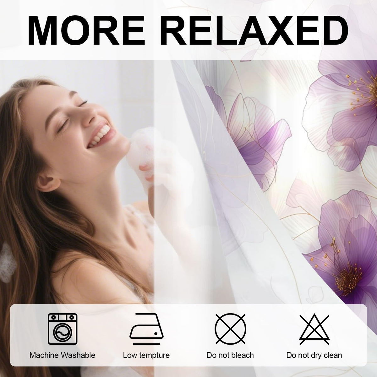 No Hook Flower Shower Curtain with Snap in Liner Set Purple Floral Shower Curtains Modern Arch Pattern Waterproof Fabric Machine Washable Bathroom Hotel Decorative 71x74 Inch (Purple2)