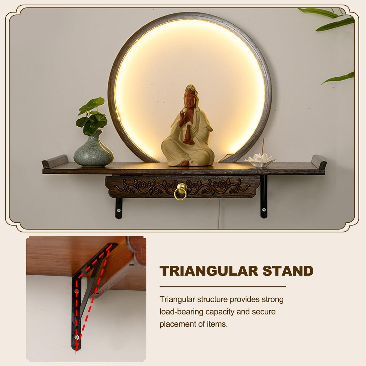 Wall Mounted Personal Shrine Altar Table (Brown / 50cm/19.7in)