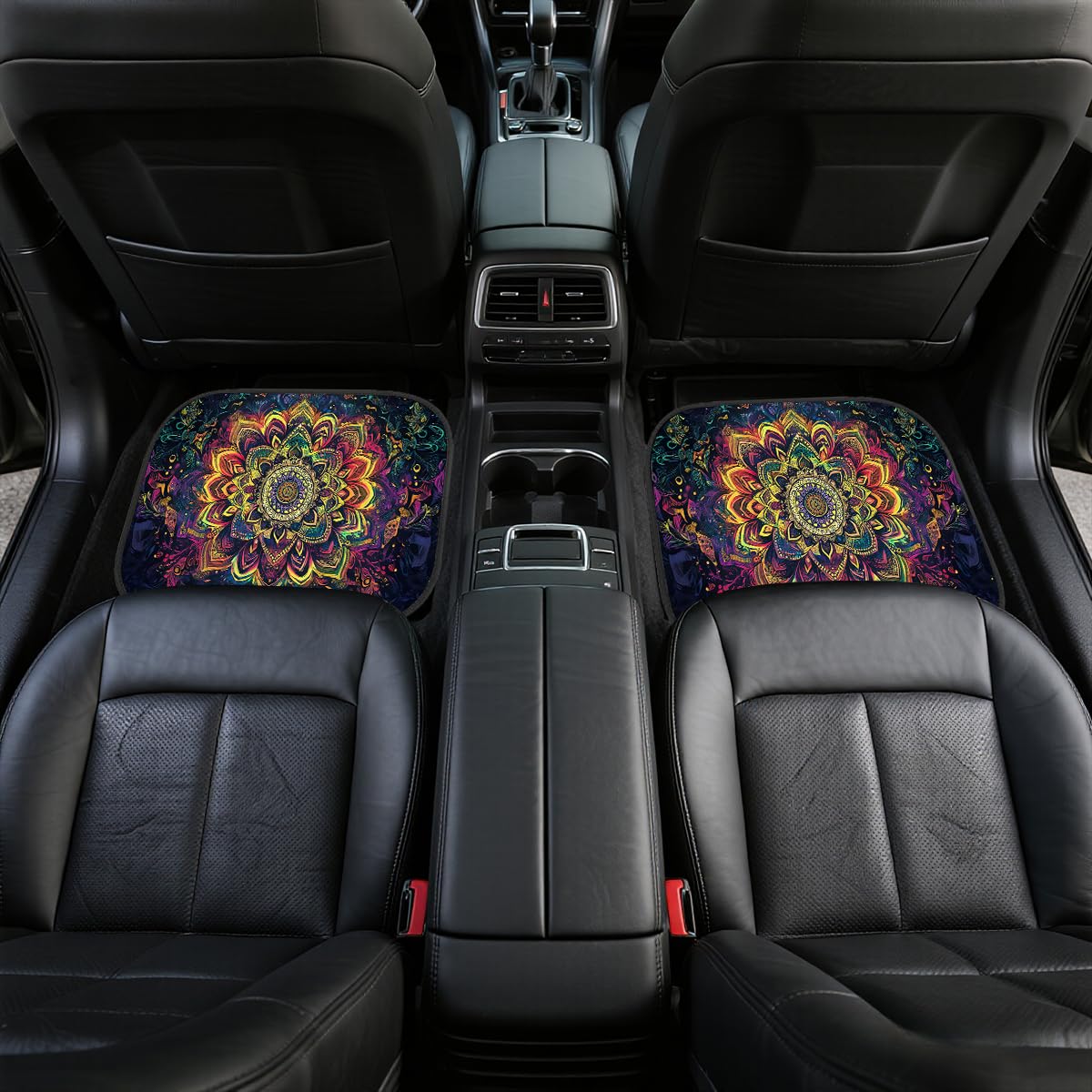 Mandala Car Floor Mats Set of 4 Vintage Vibrant Color Psychedelic Art Carpet Front Rear Carpets Mat Non (26.8"L x 17.3"W x 0.4"Th / Mandala)