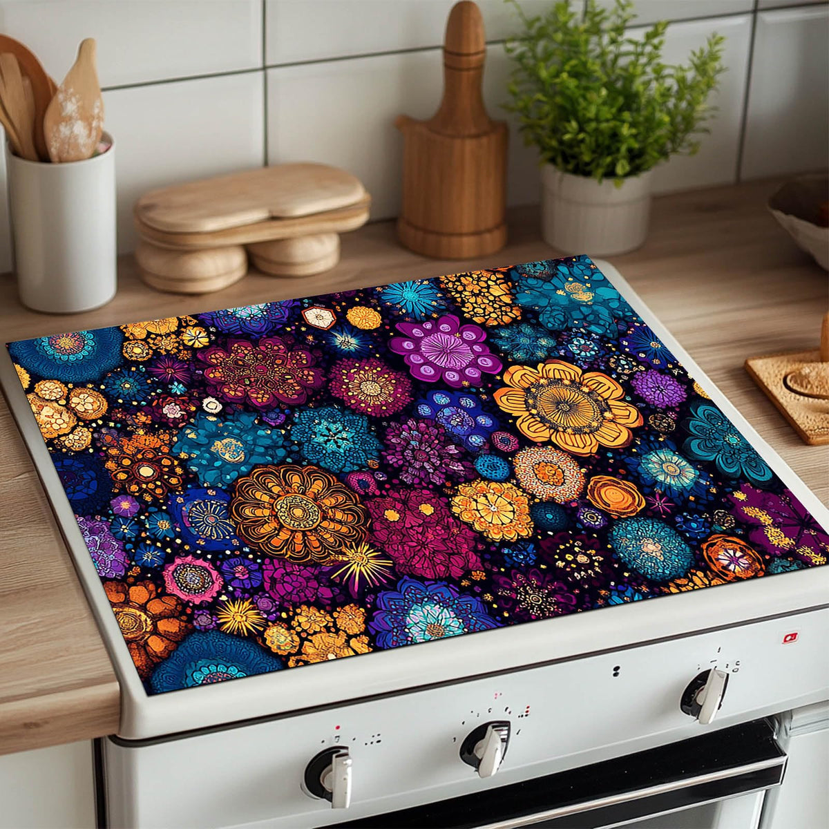 Stove Top Cover 28x20 Colorful Mandala Flower Heat Resistant Mat