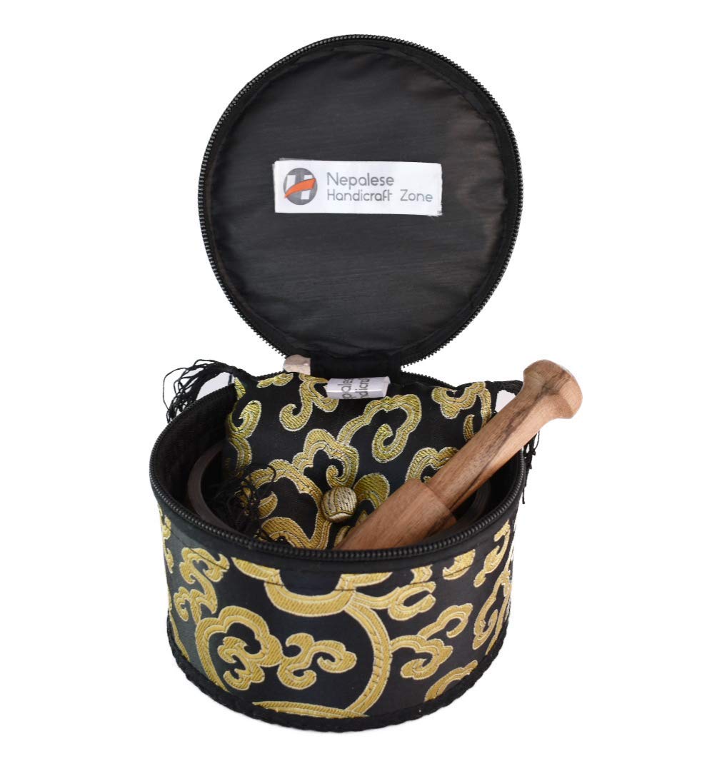 Color Singing Bowl Set with free stick and cushion by Nepalese Handicraft Zone (Black)