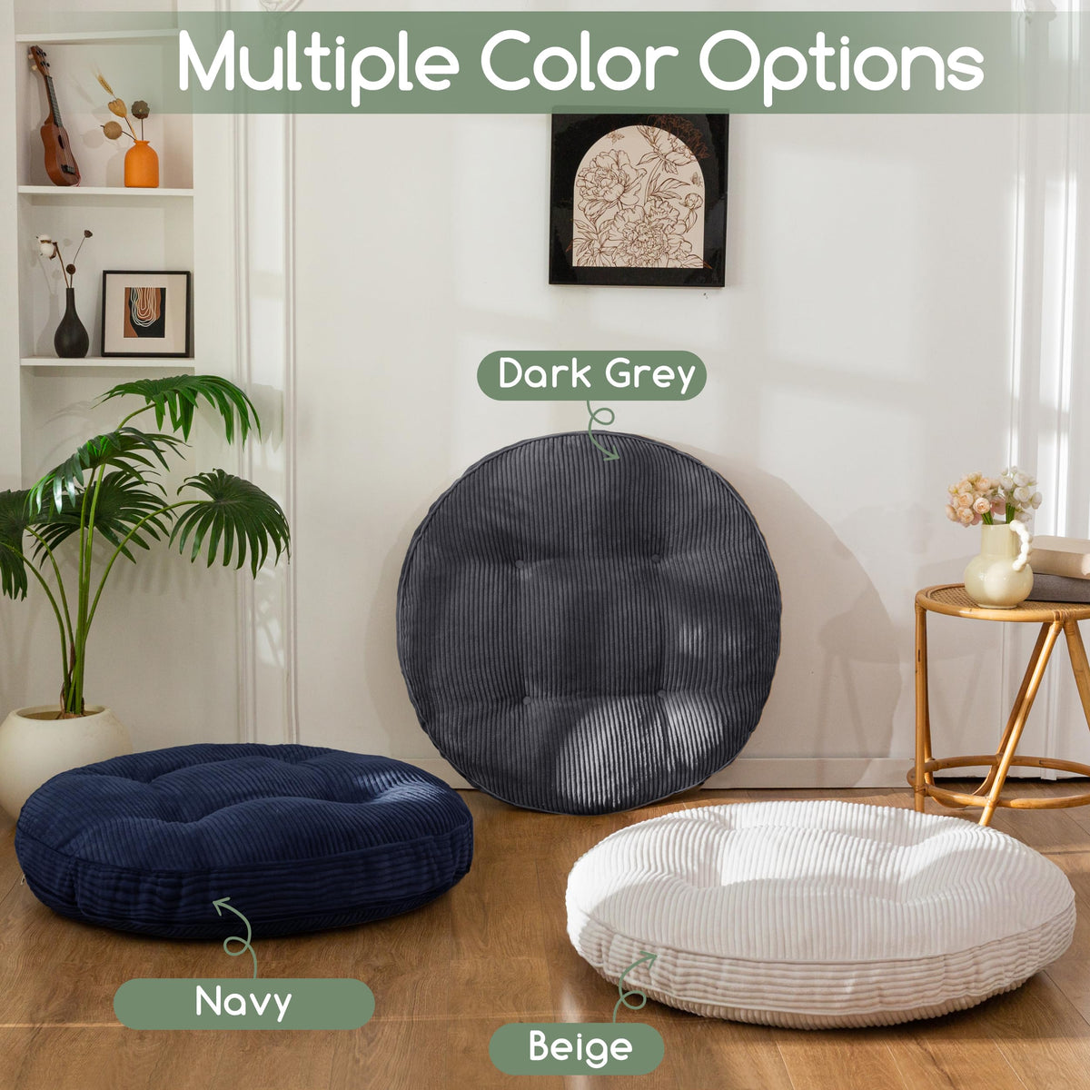 35" Floor Pillow Cushion for Adults (Navy / 4" Thick Round)