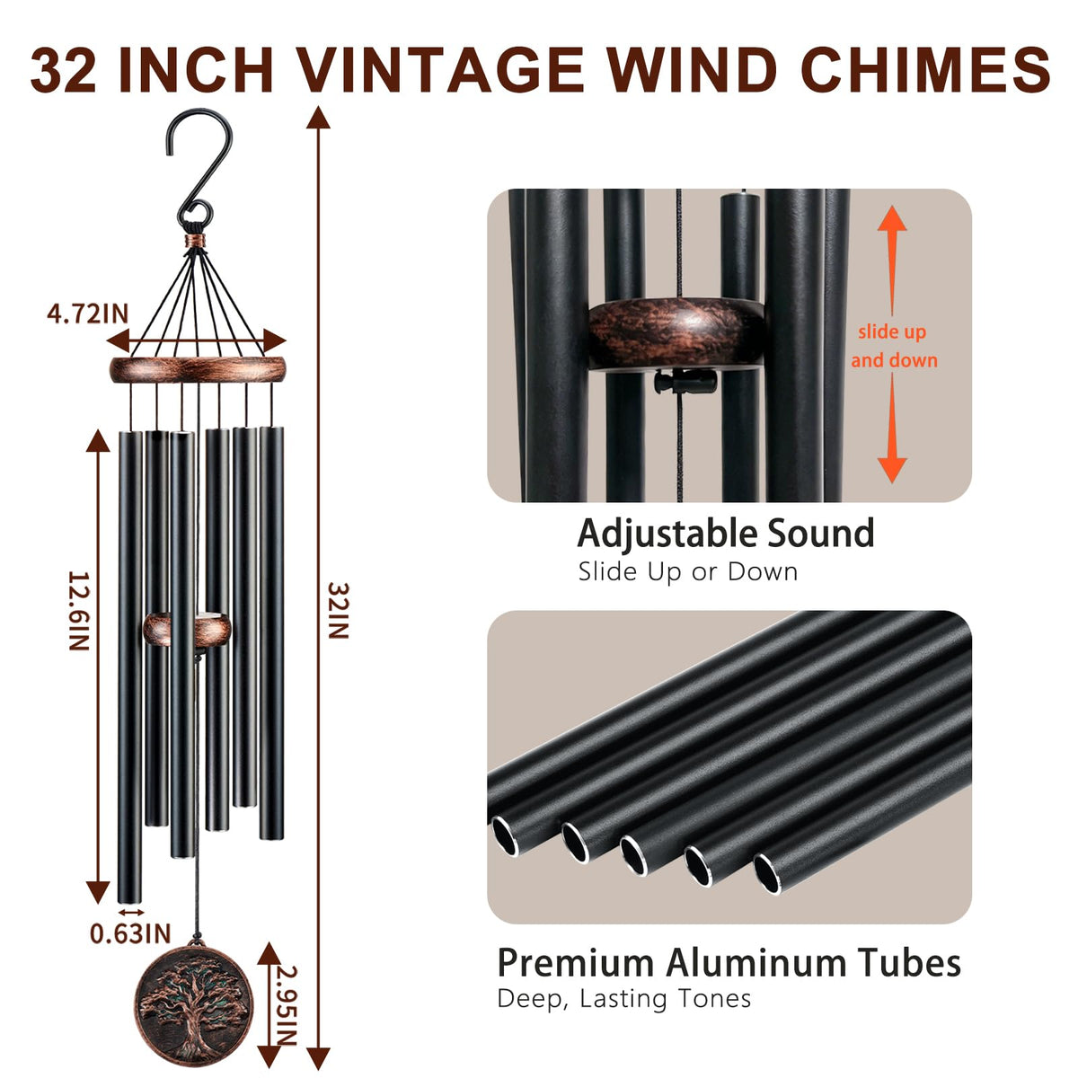 32” Tree of Life Wind Chimes for Outside (32" Tree of Life)
