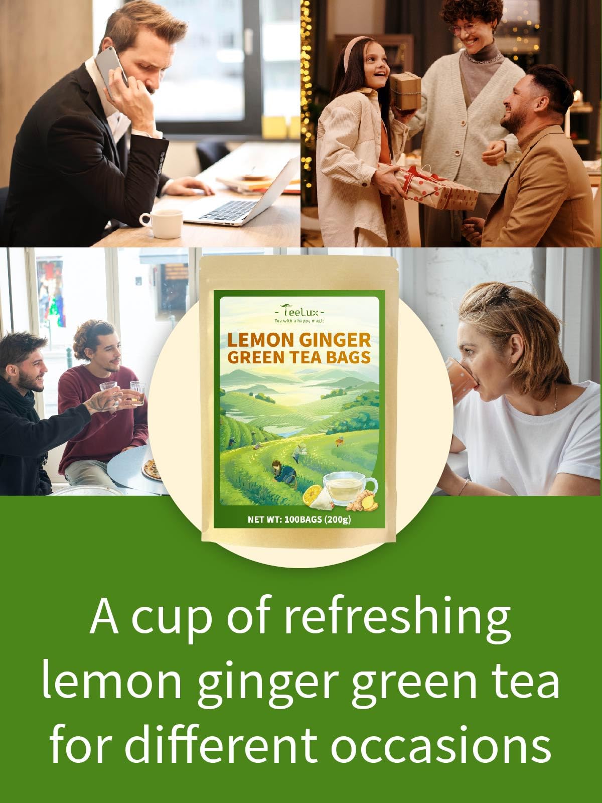 Lemon Ginger Green Tea Bags (100 Count (Pack of 1))
