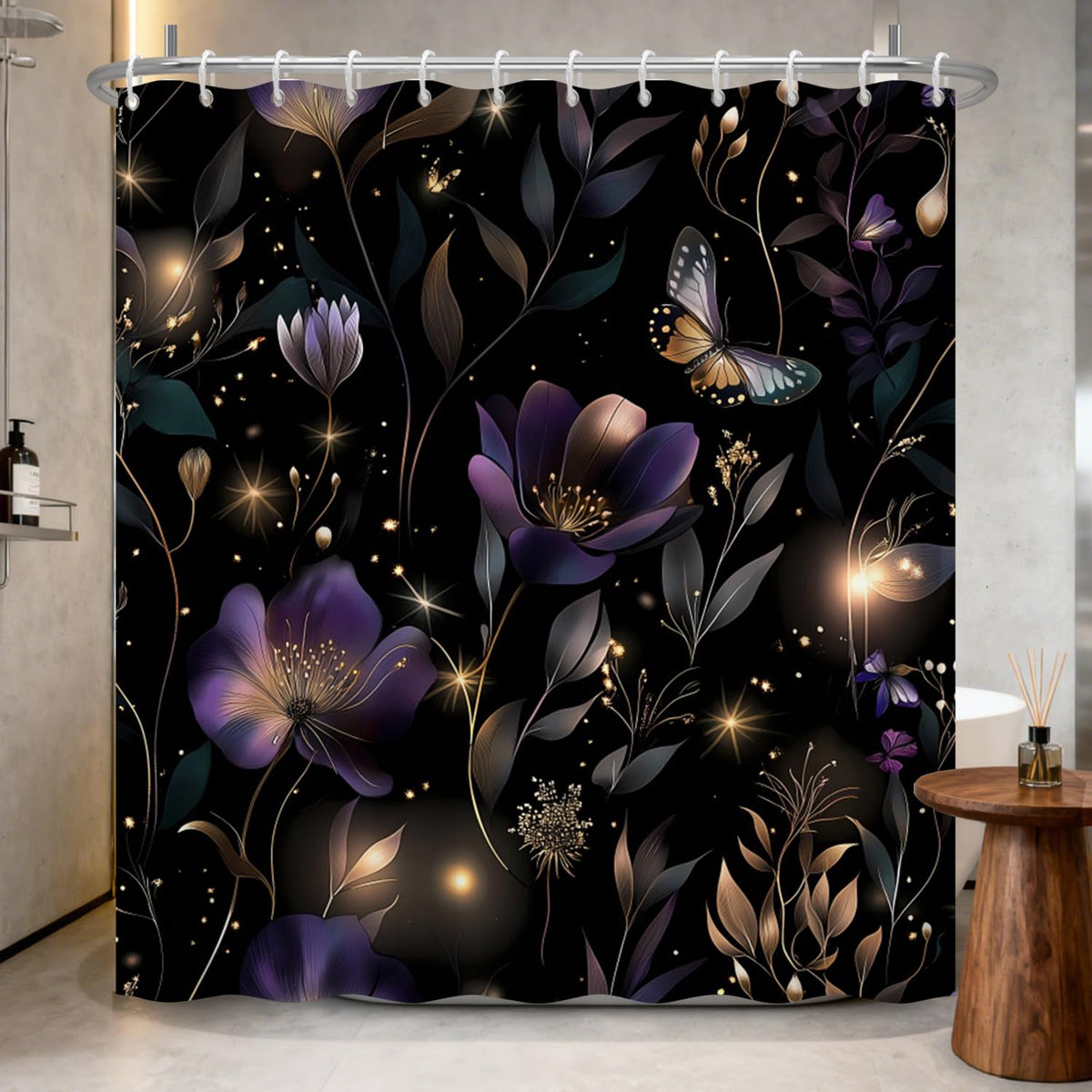 Dark Floral Shower Curtain with Hooks (Dark Floral / 72"W x 72"L (Pack of 1))