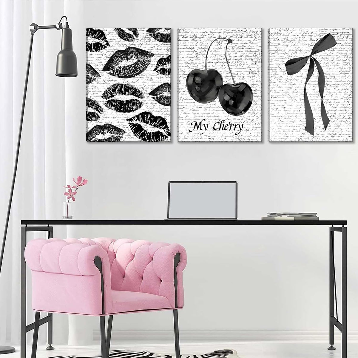Black And White Canvas Wall Art Set of 3 (Black cherry canvas / 24L"x16W")