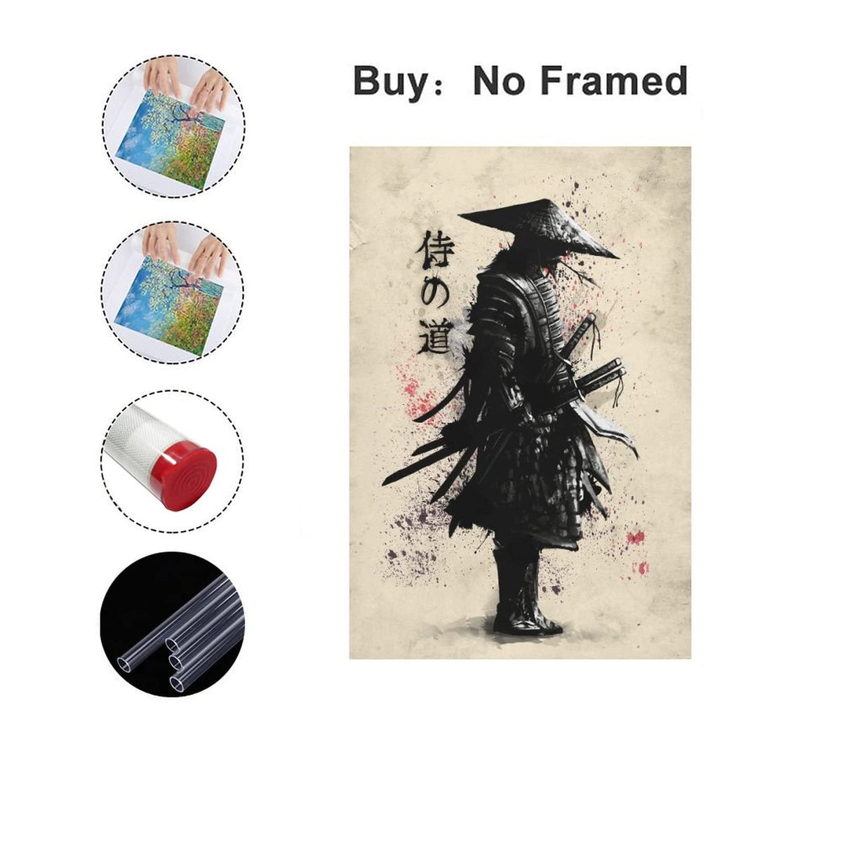 Canvas Poster Japanese Bushido Samurai Warrior Modern Character Wall Art Poster Prints Picture Decoration for Living Room Bedroom Unframed 24 x36 inches (36"L x 24"W / Unframe-8)