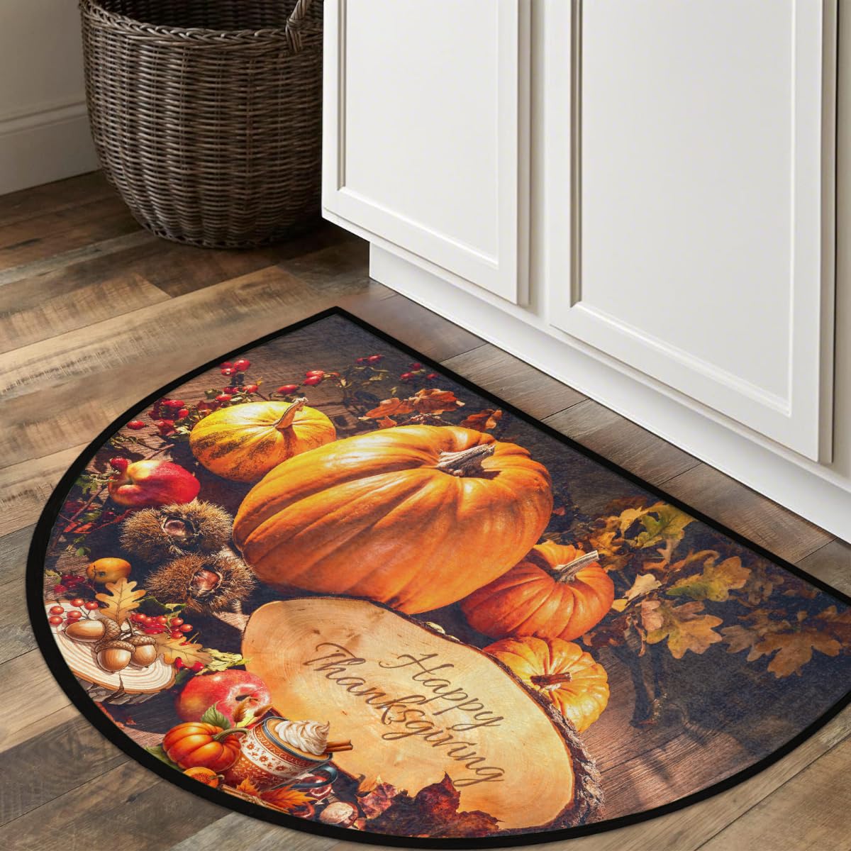 Half Round Door Mat Thanksgiving Pumpkin Non (E 07)