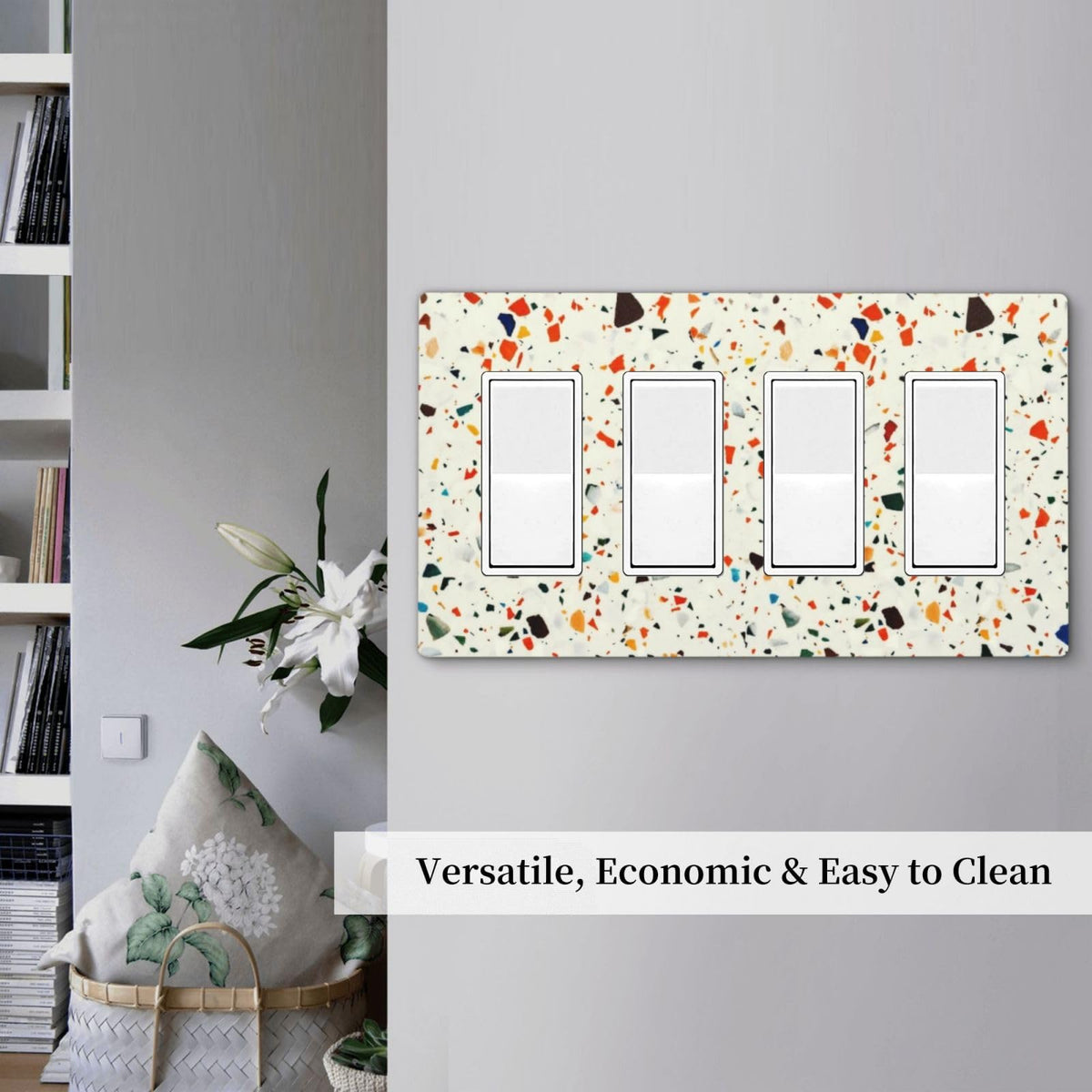 Beige.Cream Yellow Terrazzo Marble 4 Gang Quad Rocker (Beige.Cream Yellow Terrazzo Marble / 4 Gang Rocker Screwless)