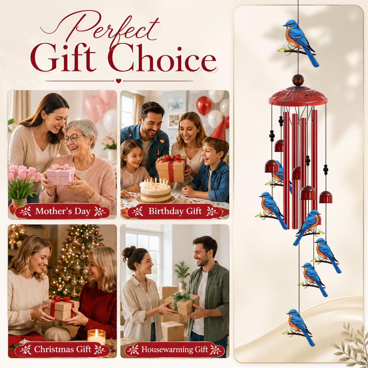35" Bluebird Wind Chimes for Outside (35"Bluebird)