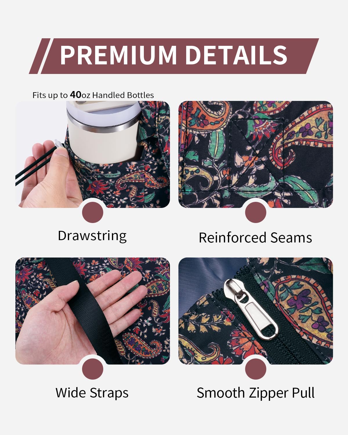 Yoga Mat Bag Waterproof Tote Gym Bag Mat Carrier W (Black Floral)