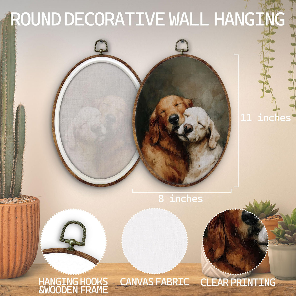 Vintage Golden Retriever Dog Oval Wall Art Decor (dog)