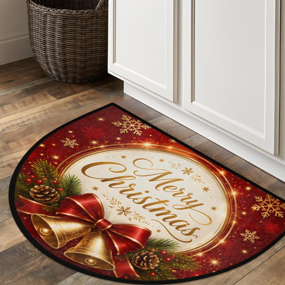 Christmas Half Round Door Mat Welcome Entrance Rug Outdoor Indoor A1 (A-95 Christmas Bells)