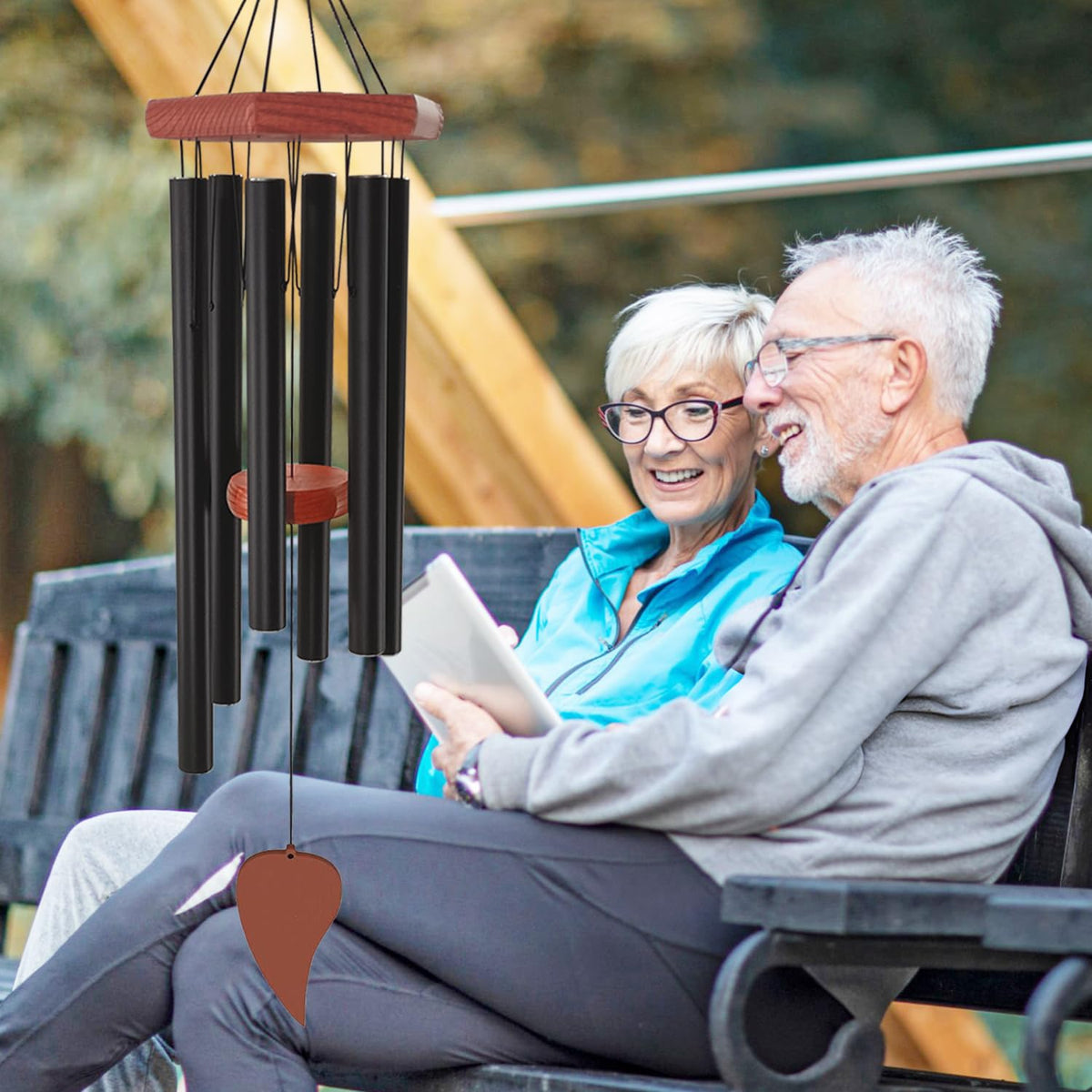 Memorial Wind Chimes for Outside 30 inch Black Sympathy Gift Decor Outdoor (30" / Bk-lf)