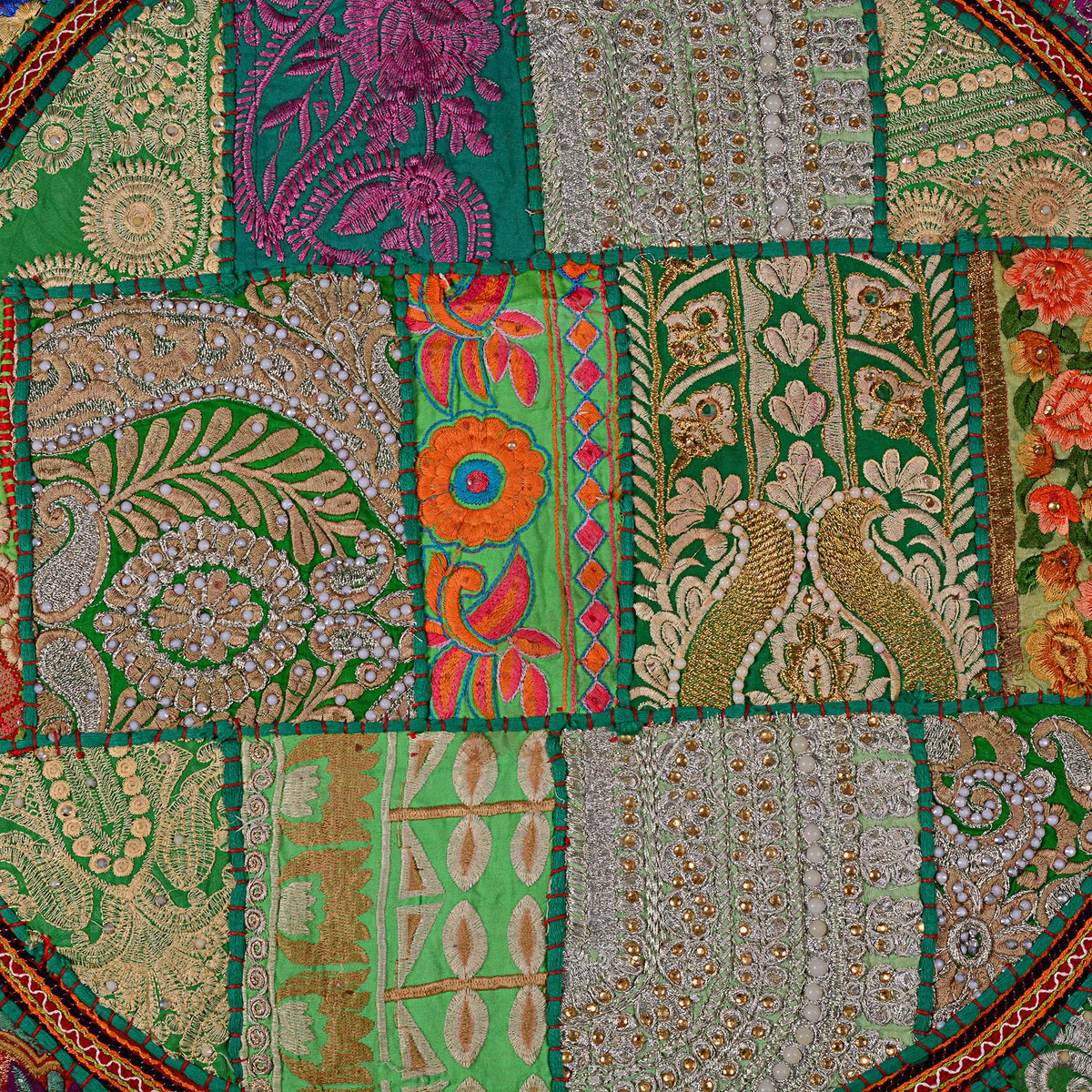 Rajasthani Handmade Colorful Decorative Floor Pillow Cover Meditation Patchwork Patchwork Cushion Seating Accent Boho Chic Indian Handmade Cover ONLY (Green)