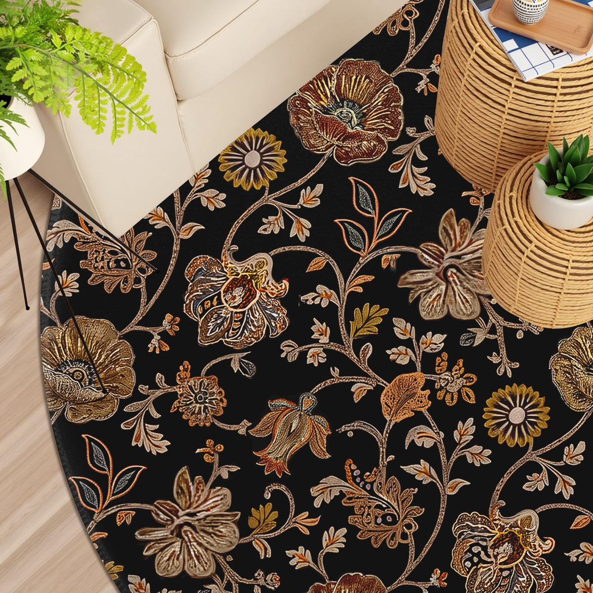 Vintage Floral Round Area Rug 5ft Machine Washable NonSlip Boho Circle Rug (Daily-vintage Floral / 5' (Round))