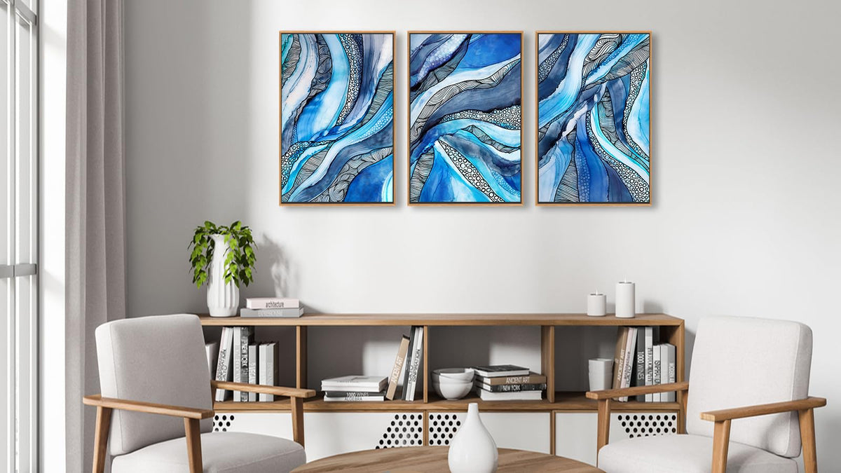 Blue Abstract Framed Wall Art (Blue Abstract Shapes / 24"L x 16"W)