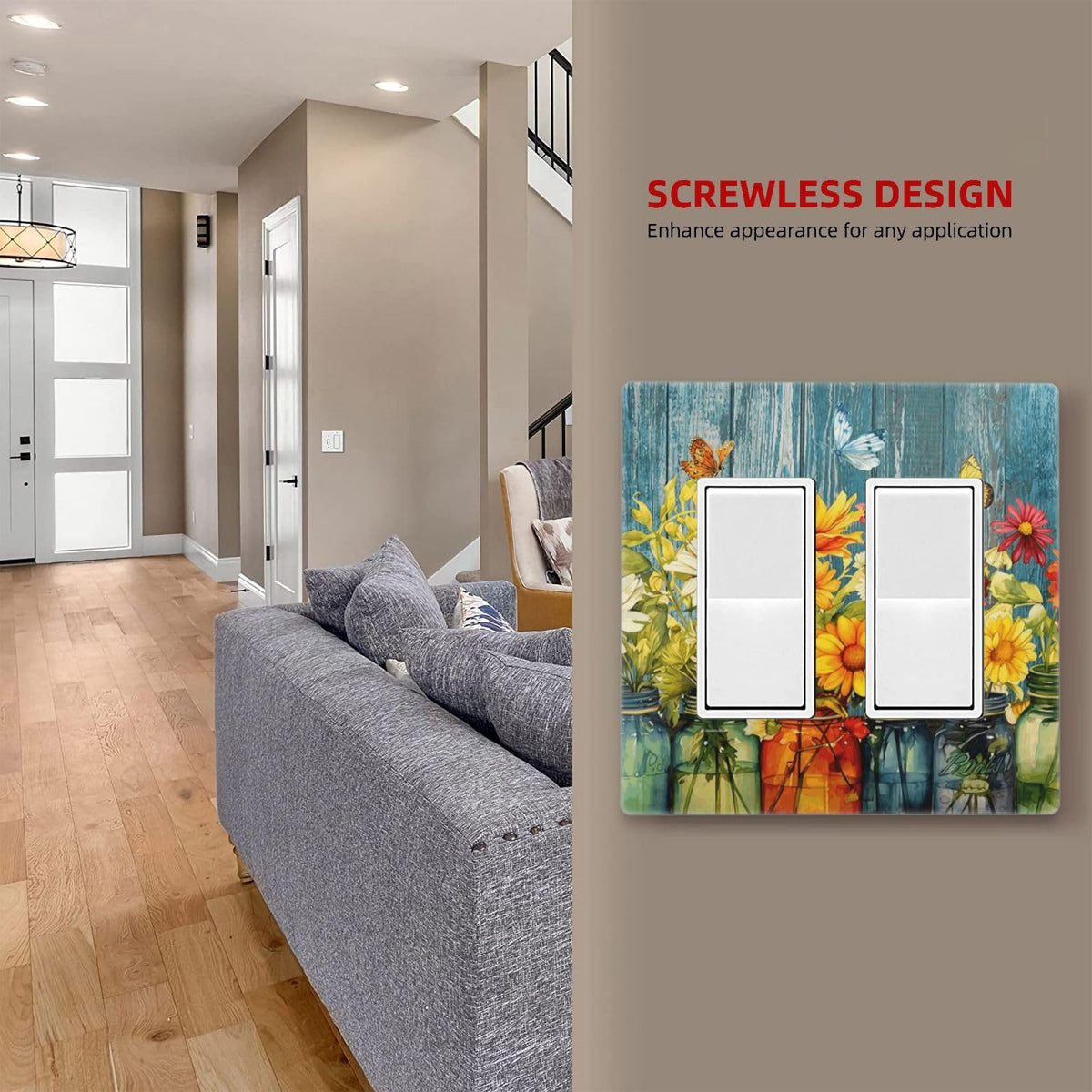 Country Rustic Daisy Flower Butterfly Decorative 2 Gang Double GFCI Decorator Rocker Light Switch Cover Outlet Wall Plate Electrical Faceplate Screwless (Country Rustic Daisy Flower Butterfly / 2 Gang Decorator Screwless)