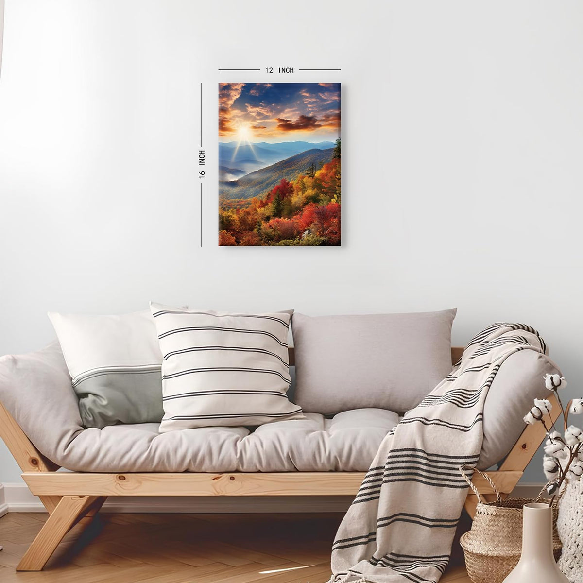 Mountain Forest Wall Art for Living Room Nature Sunrise Landscape Pictures Wall Decor Autumn Maple Trees Scenery Painting Canvas Prints Modern Posters Artwork Bedroom Bathroom Home Decorations 12x16" (12"L x 16"W / Fall05)
