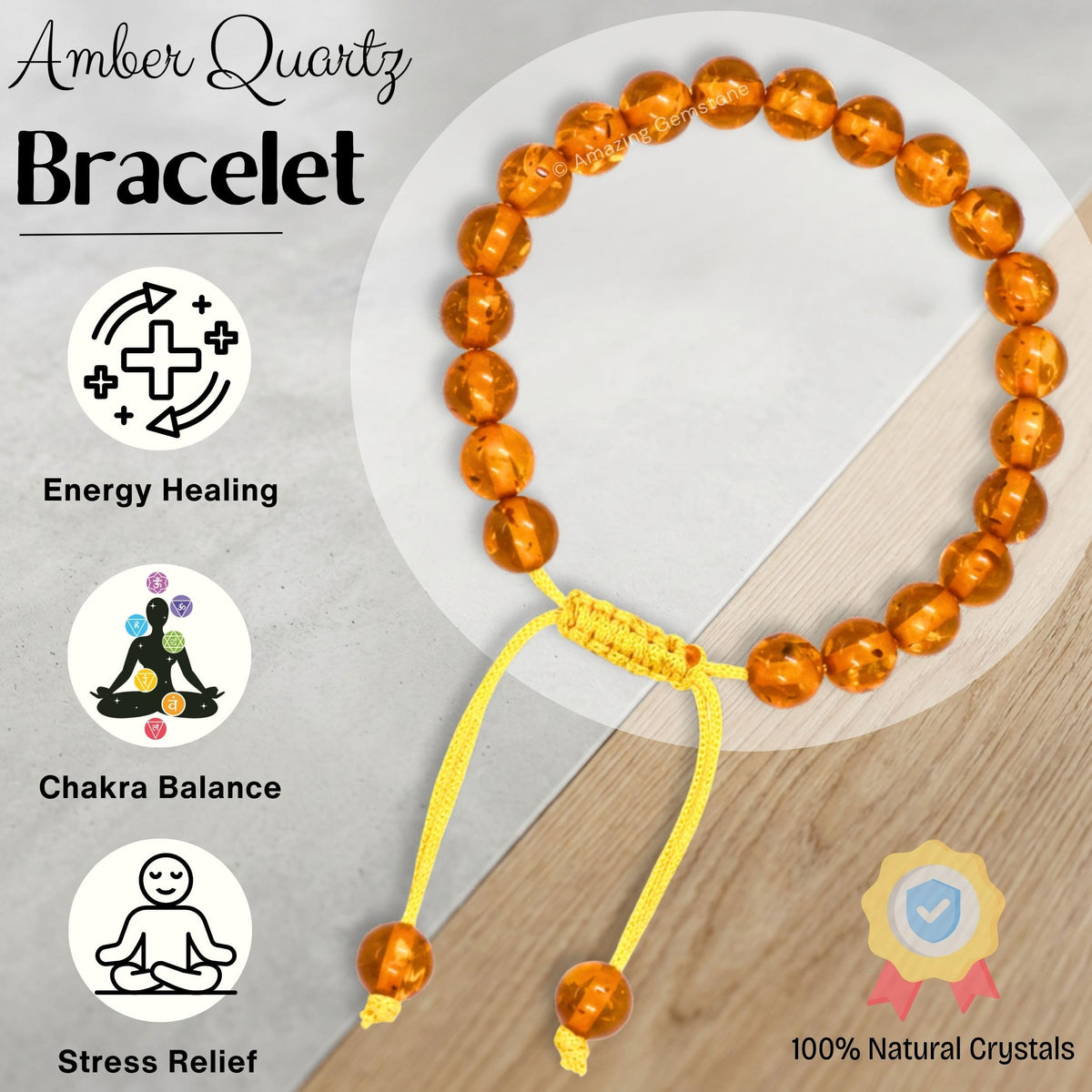 Amber Quartz Bracelet for Women Men's Gifts (Amber Quartz)