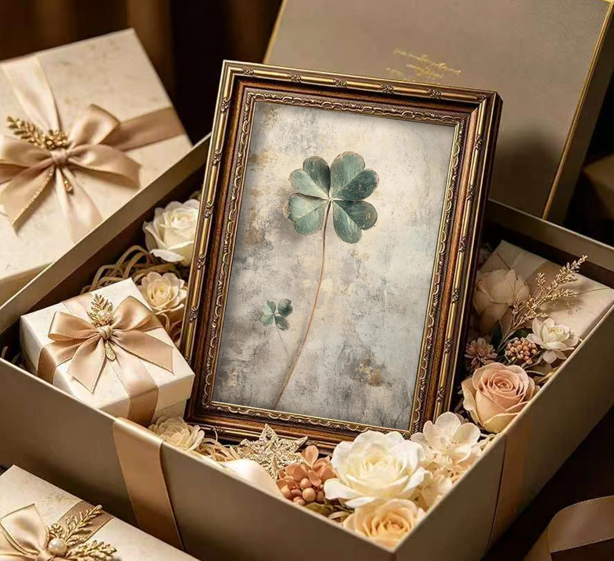 Vintage Green Botanical Canvas Wall Art (Lucky Clover / 11"L x9"W)