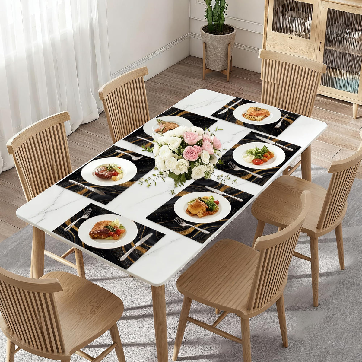 Marble Placemat Set of 6 (Marble Black Gold Flowing Marble)