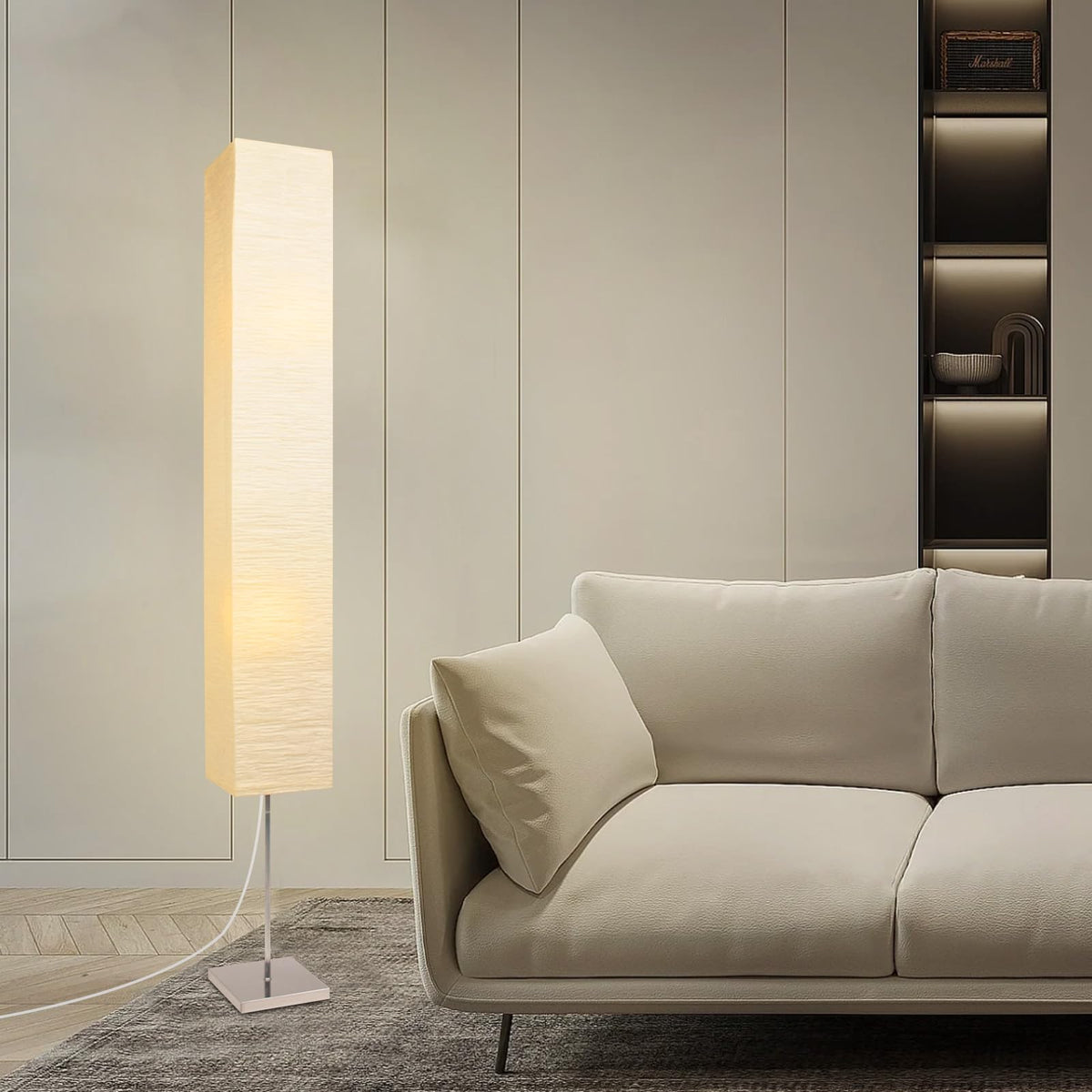 Japanese Floor Lamp with Rice Paper Shade (Beige)