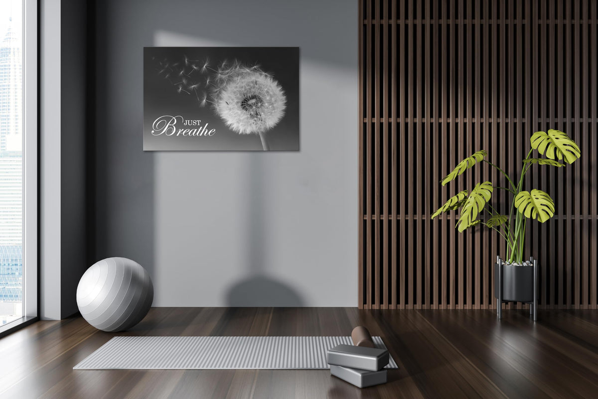 Just Breathe Wall Art Zen Office Wall Decor Inspirational Yoga Quotes Positive Relax Artwork Picture Black and White Dandelion Posters Print for Meditation Room (24"L x 36"W / Dandelion-01)