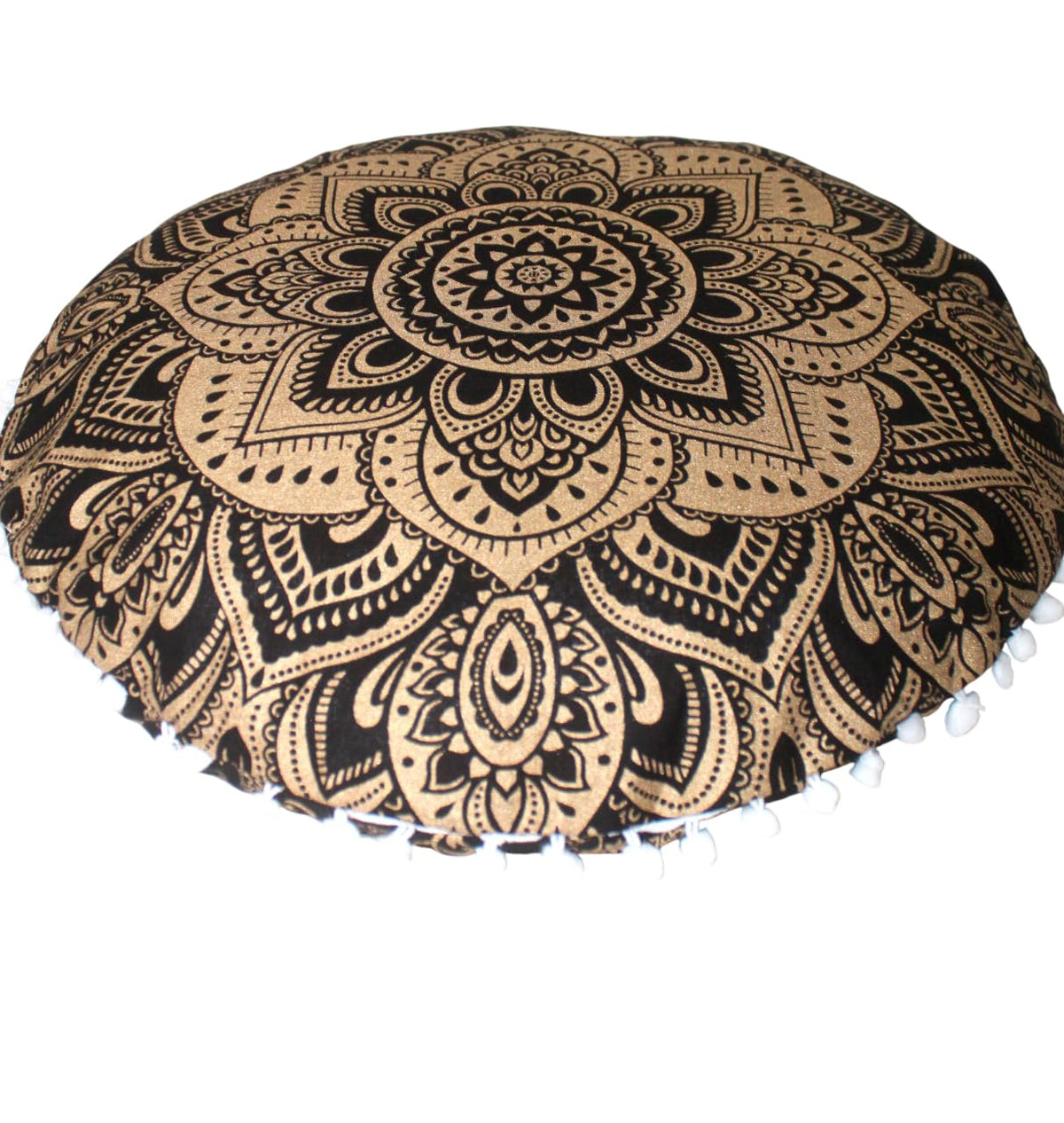 32" in Round Mandala Floor Pillow Cushion Cover Seating Throw Cover Hippie Decorative Bohemian Ottoman Poufs Pillow Cover Cases Boho Cotton Living Yoga Home Décor Room (Black Gold Flower)