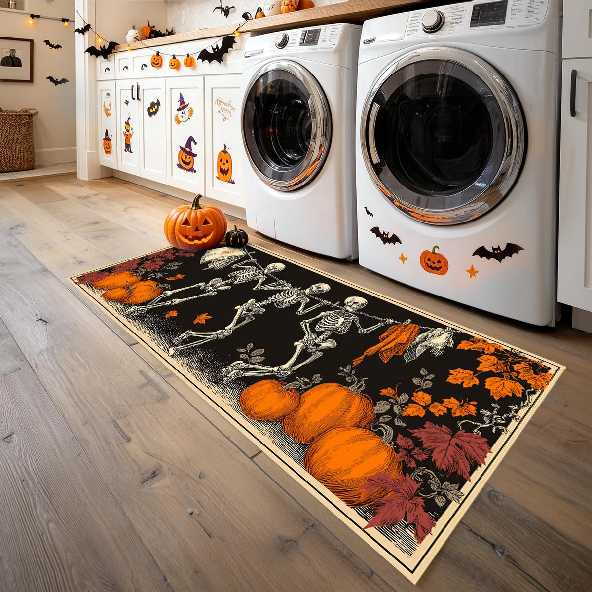 Skeleton Halloween Laundry Room Rug 20x47 Inch (#86)