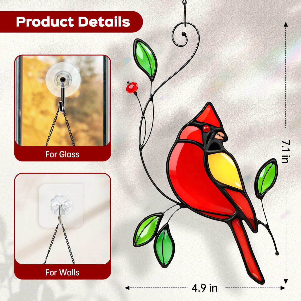 Cardinal Stained Glass Window Hanging Suncatcher (Red-cardinal / Small)