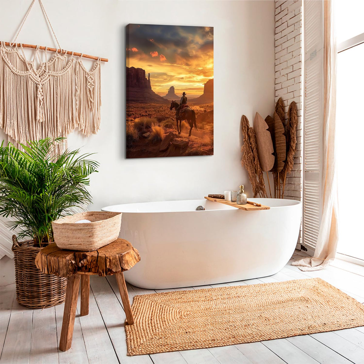 Large Sunset Cowboy Wall Art Grand Canyon Mountain Picture for Men Office Home Decorations (24"L x 36"W / ZRCB13)