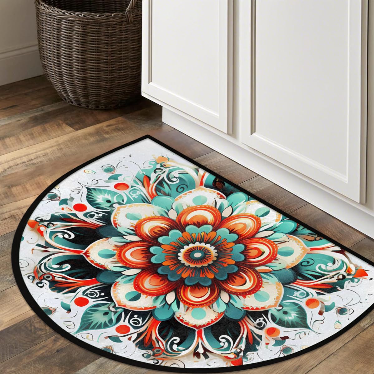 Mandala Flower Half Round Rug Half Moon Door Mat Half Circle Rugs (D:color 2)