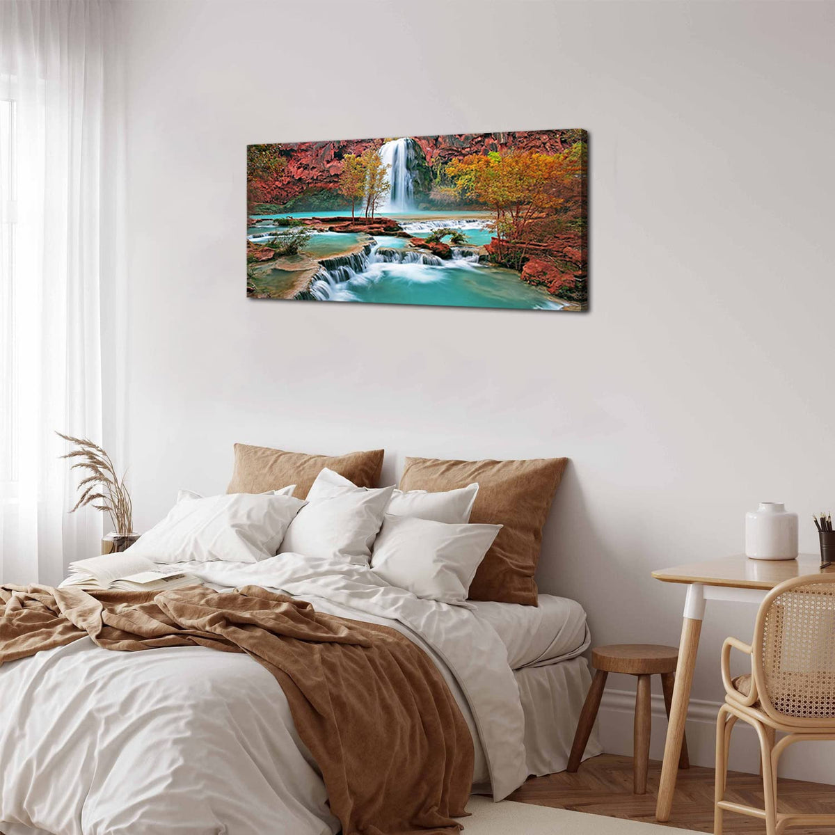 Tropical Forest Wall Art for Living Room Nature Waterfall Landscape Pictures Wall Decor Tree Falls Scenery Painting Modern Fall Scenic Canvas Prints Artwork for Bedroom Bathroom Home Decoration 20x40" (40"L x 20"W / Tropical Waterfall)