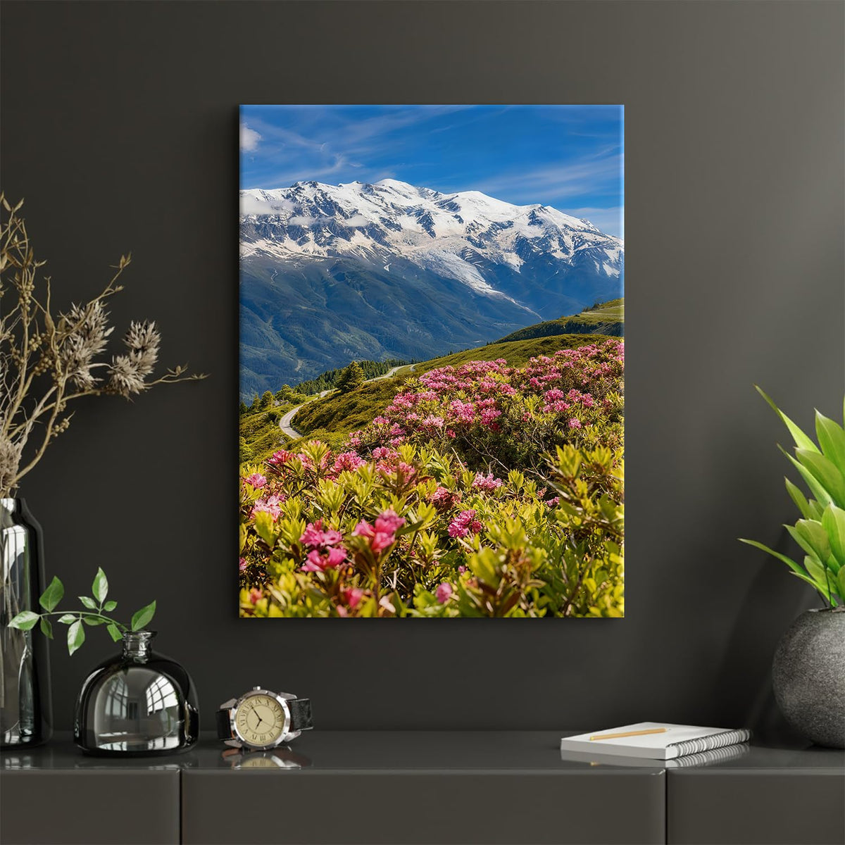 Nature Landscape Wall Art for Living Room Decor National Park Posters Snow Mountain Range Road Pictures Green Tree Wildflower Painting Poster Country Botanical Artwork for Bedroom Home Decorations 12x16" (16"L x 12"W / Mountain Flower)