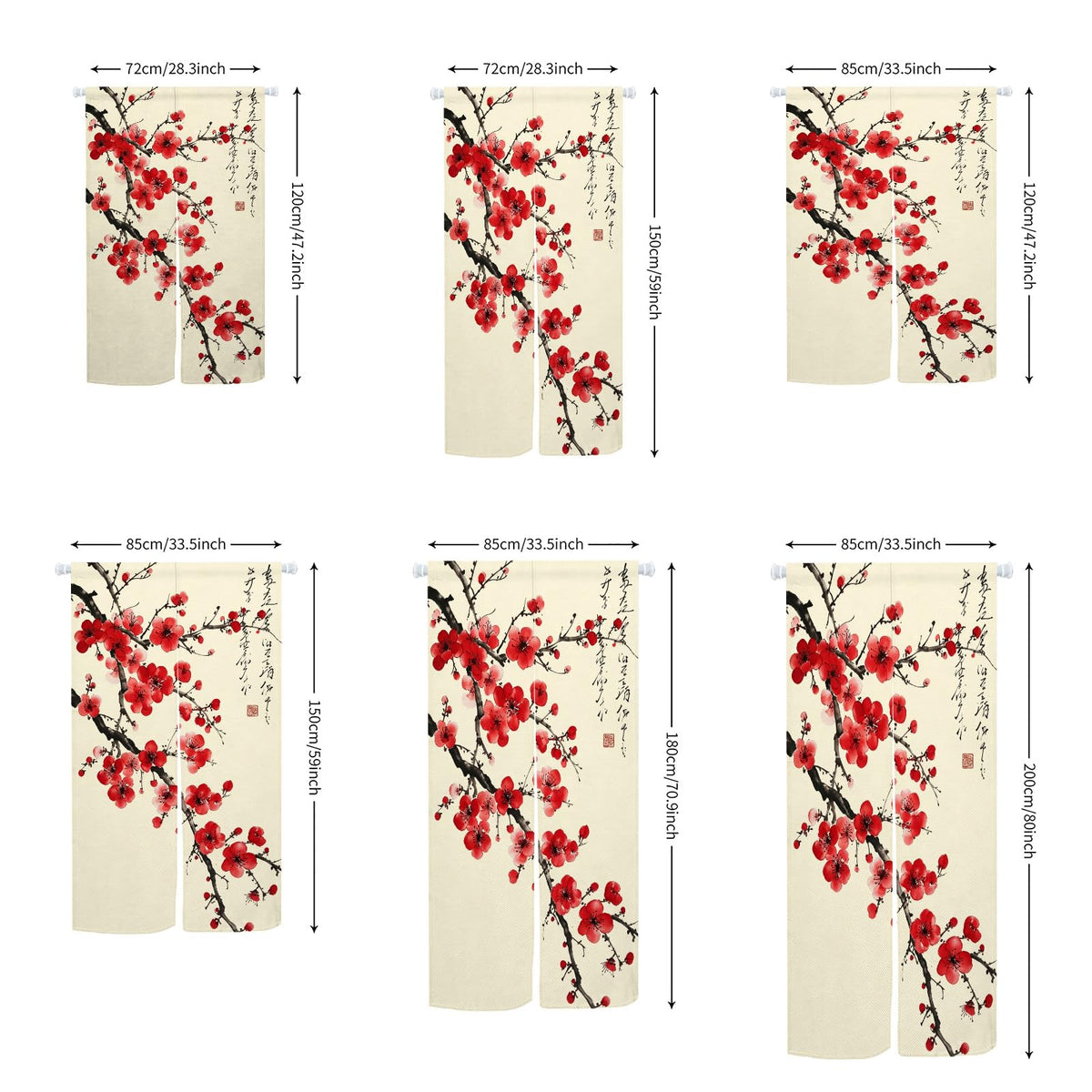 Japanese Door Curtains for Doorways (Red / 33.5"W x 70.9"L (Pack of 1))