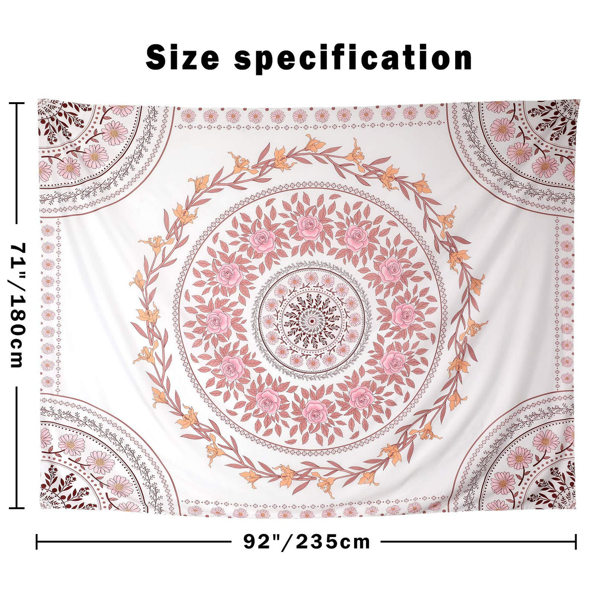 Wall Tapestry for Bedroom Aesthetic Pink Mandala Wall Hanging Large Boho Trippy Tapestries Bohemian Art Tapistry Hippie Floral Tapastry Decor For Bedroom Ceiling Living Room Dorm (92"L x 71"W / Boho Tapestry-White)