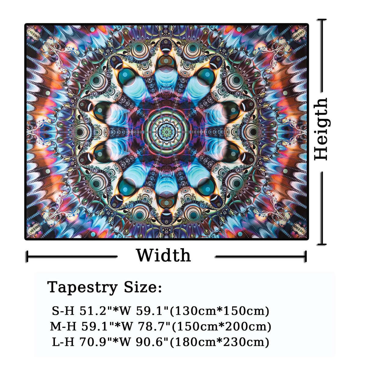 Blacklight Mandala Tapestry for Bedroom (Mandala Tapestry Blue / 51"L x 59"W)