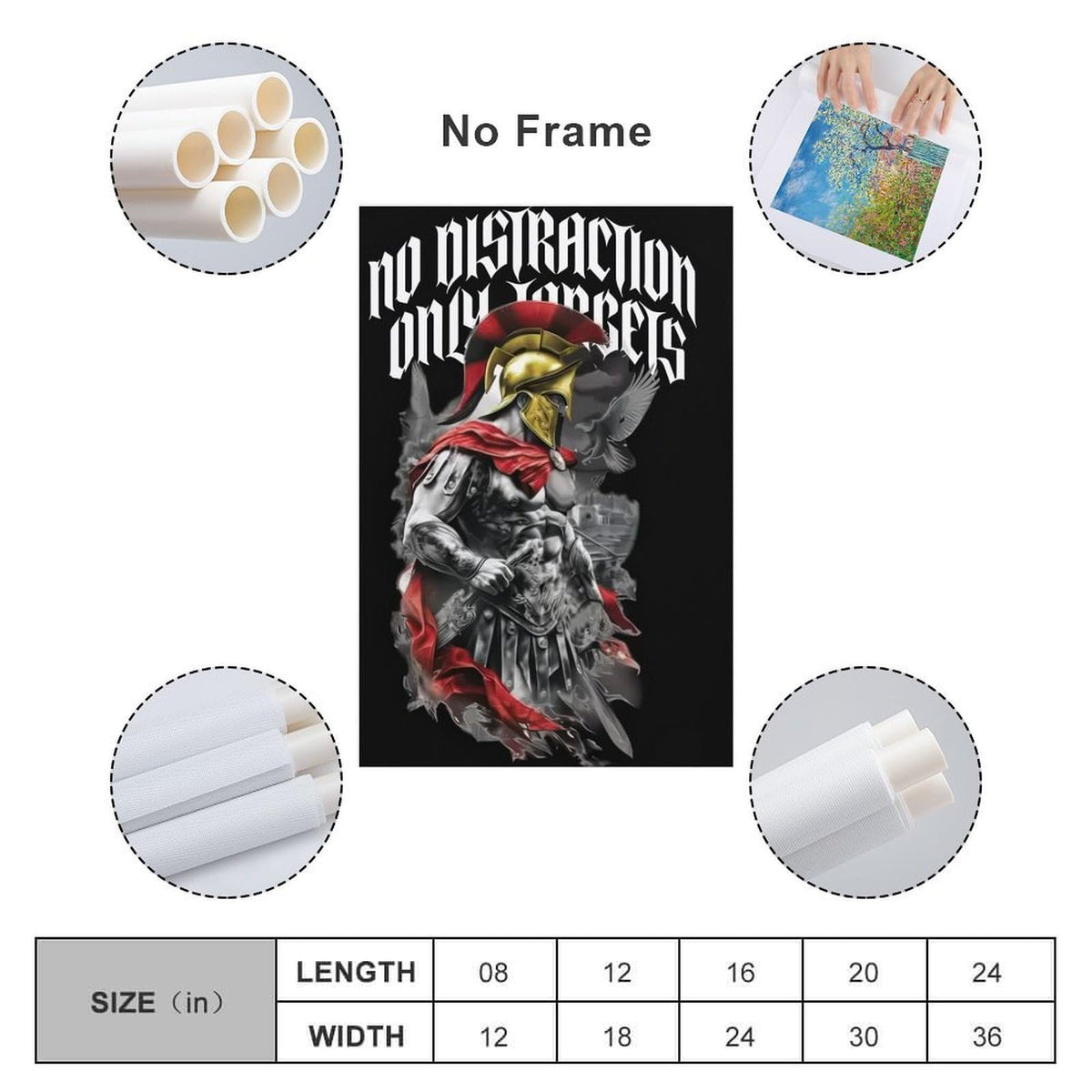 No Distraction Only Targets Spartan Warrior Canvas Printing Wall Art Prints Wall Decor Posters Black Red Gothic Motivational Bedroom Living Room Office Gym Decor 24x36inch (style-30 / 24x36inch(60x90cm) Unframe)