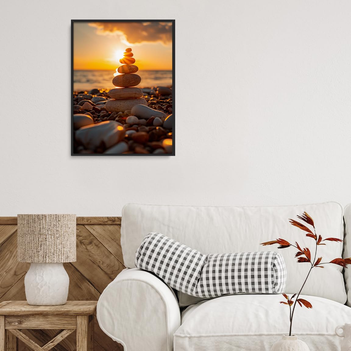 Zen Balance Stone Wall Art (Black Aluminum Frame-4 / 16"L x 20"W)