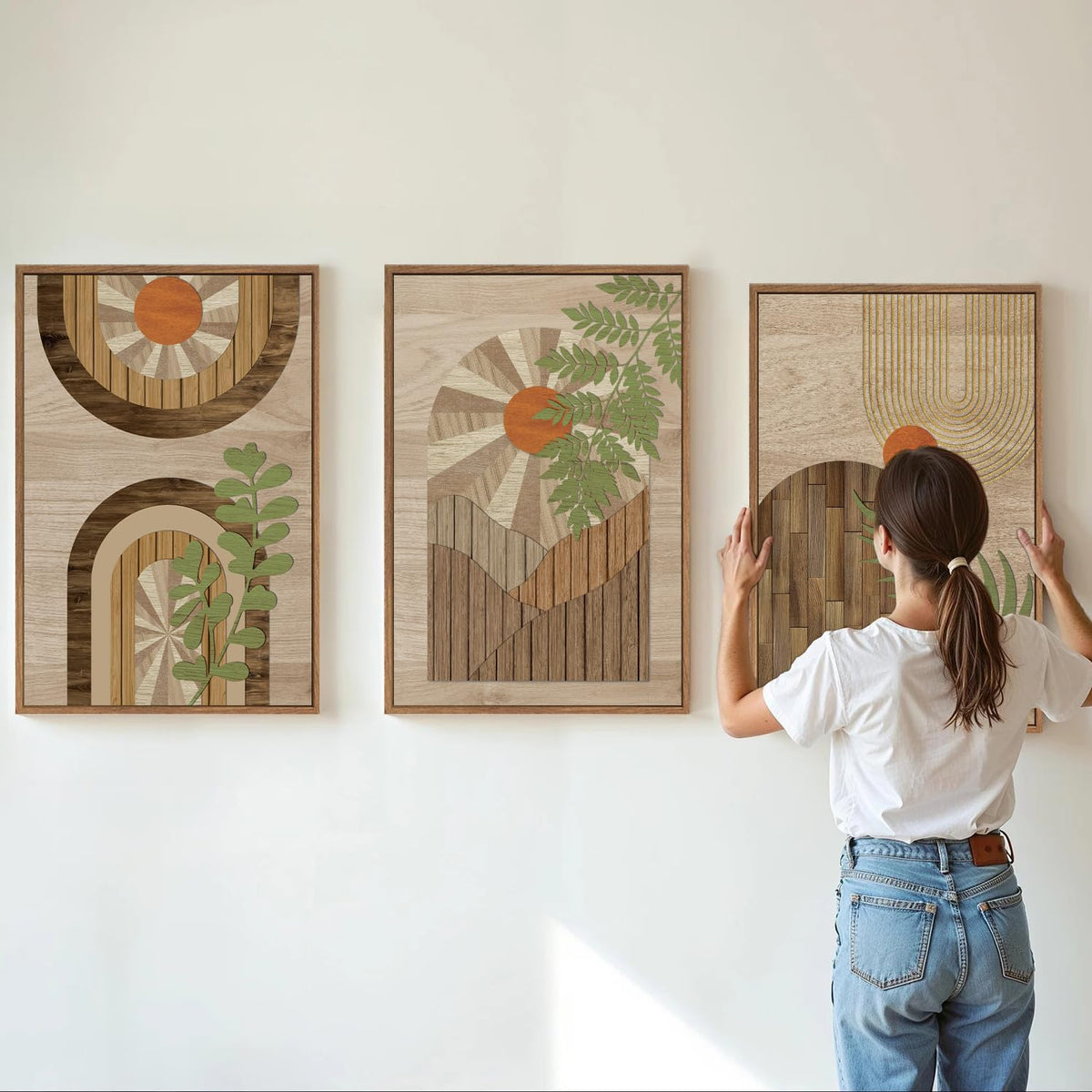 Mid Century Modern Framed Canvas Wall Art Set (Boho Geometric Arch / 16"x24")