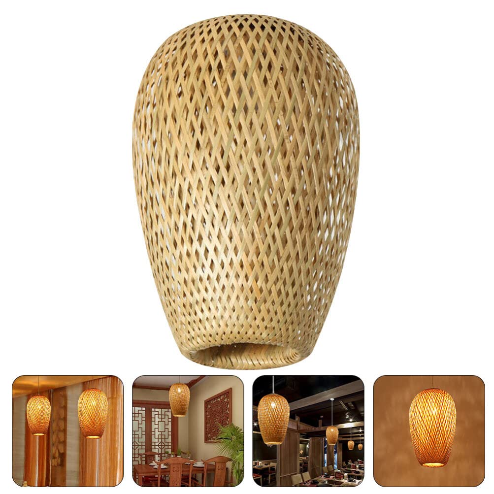 Bamboo Lampshade Woven Pendant Light Shade Rustic Decorative Lamp Cover (37X23X23CM)