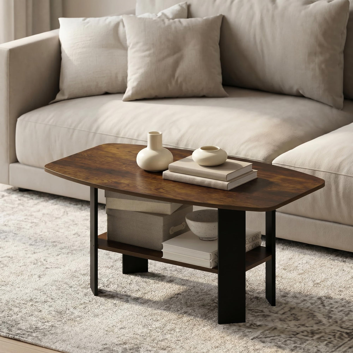 Simple Design 2 (Amber Oak/Black / 2-Tier Open Shelf)