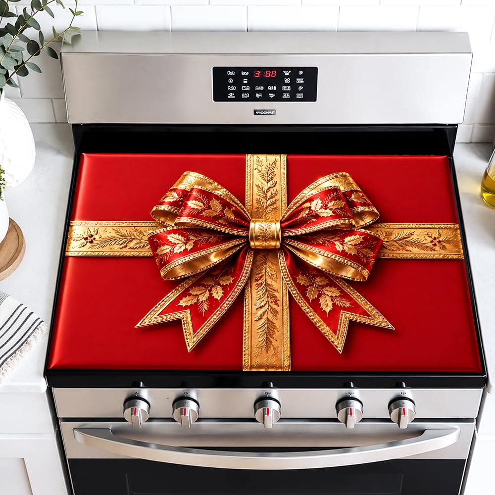 Christmas Gift Bow Stove Top Cover 28.35x20.47 in Holiday Mat (Colorful3684)