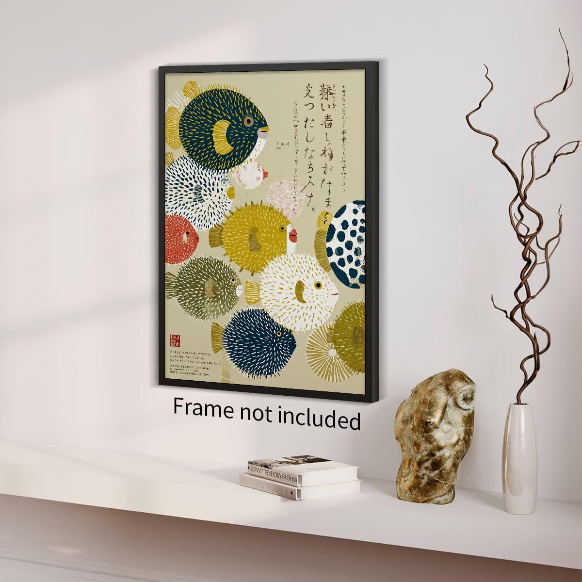 Japanese Canvas Wall Art Vintage Puffer Fish Prints Posters Colorful Fish Pictures Mid Century Modern Artwork Decor for Minimal Coastal Home Bathroom Bedroom Living Room 11x14in Unframed (Unframed / Japanese Art 003 / 14"L x 11"W)