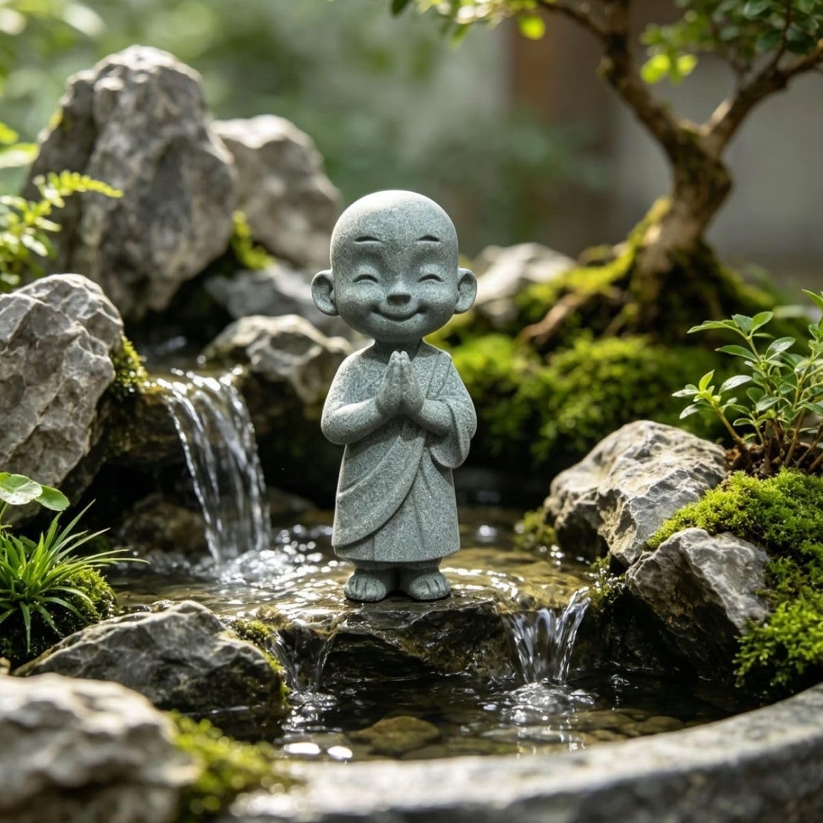 Praying Monk Figurine Standing Monk Statue Zen Meditating Sculpture (BS)