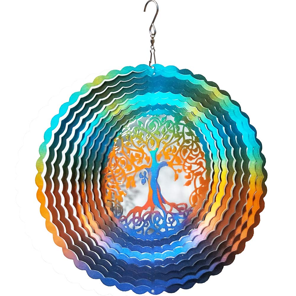 Stainless Steel Wind Spinner Worth Gifts Indoor Outdoor Garden Decoration Crafts Ornaments 12Inch Multi Color Life Tree Wind Spinners (12inch / Mdl02)