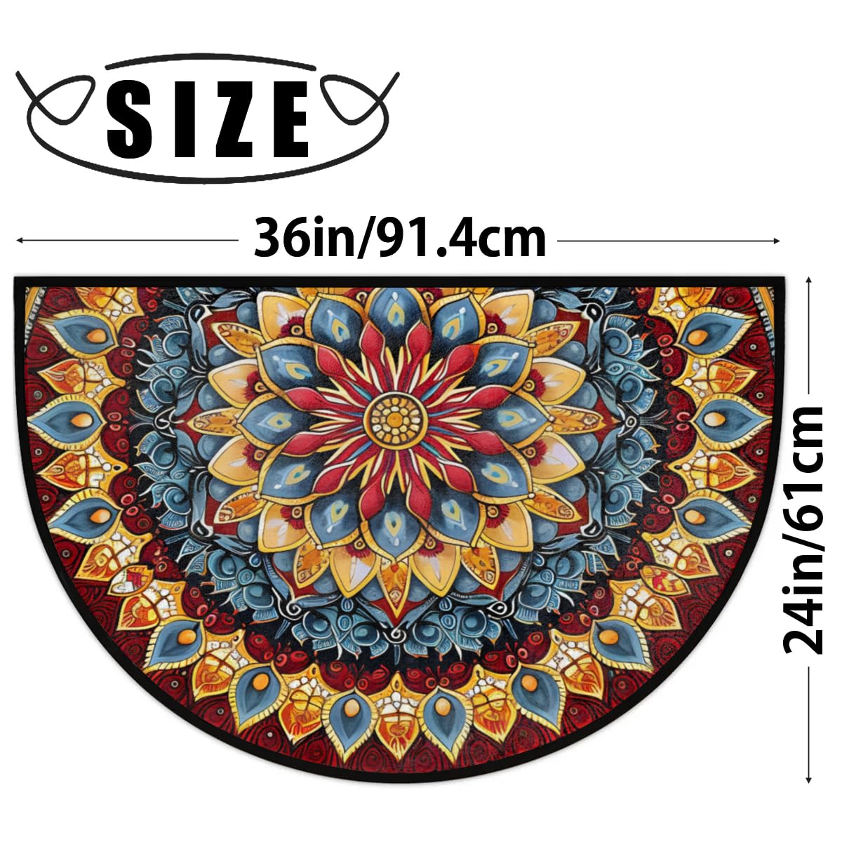 Mandala Red Half Round Door Mat Semi Moon Rug Fireplace Carpet Area Rugs (A:a-12)