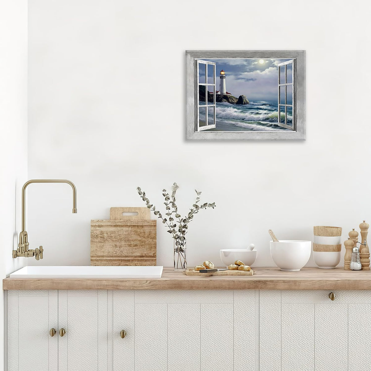 Lighthouse Coastal Canvas Wall Art Print Painting Framed ArtWork 20"x24" (Vintage Lighthouse / 24"L x 20"W)