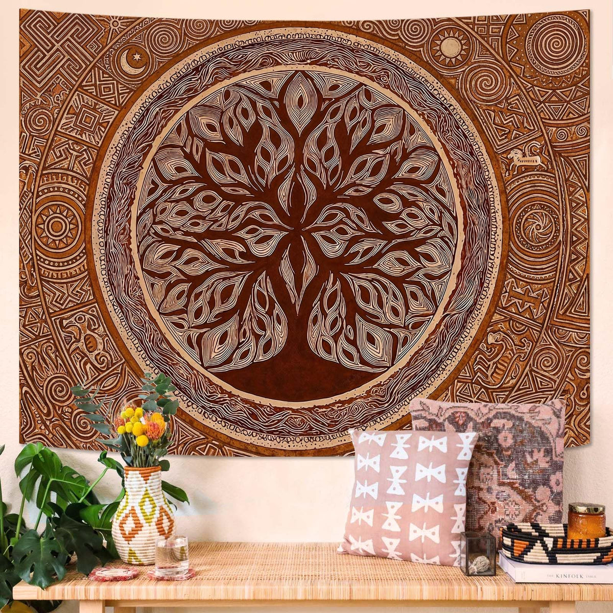 Tapestry Celtic Tree of Life Tapestries Mythological Tribal Tapestries Rustic Folk Art Wall Tapestry Bedroom Dormitory Living Room Decoration 60"x44" (60"L x 44"W / Brown)